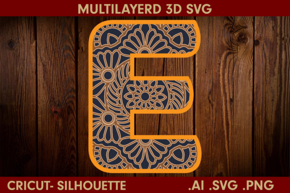 3D Multilayered Letter E Mandala: 3D SVG for Shadow Boxes
