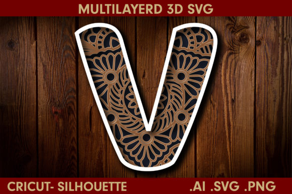 3D Multilayered Letter V Mandala SVG for Shadow Boxes