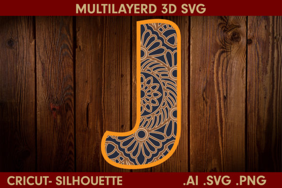 3D SVG Letter J Mandala for Shadow Boxes