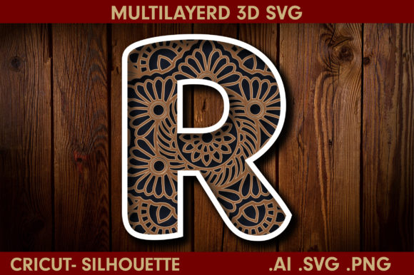 3D SVG Letter R Mandala for Shadow Boxes & Branding