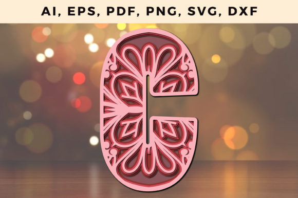 Layered C Letter 3D Mandala SVG: Shapes for Sales