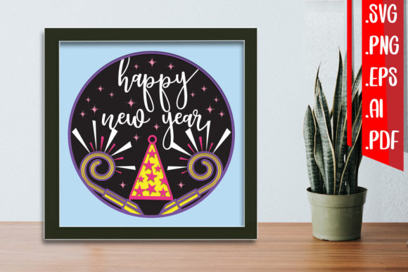 Layered New Year Papercut 10 SVG: 3D Shadow Box Asset
