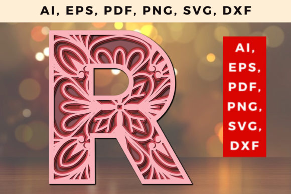 Layered R Letter Mandala SVG: 3D Shapes for Editorial Design